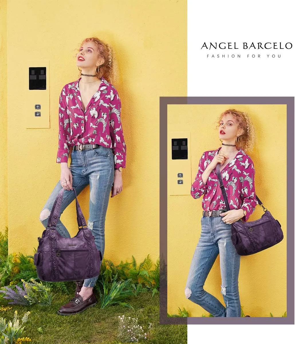 Angel Barcelo Roomy Fashion Hobo Womens Handbags Ladies Purse Satchel Shoulder Bags Tote Washed Leather Bag