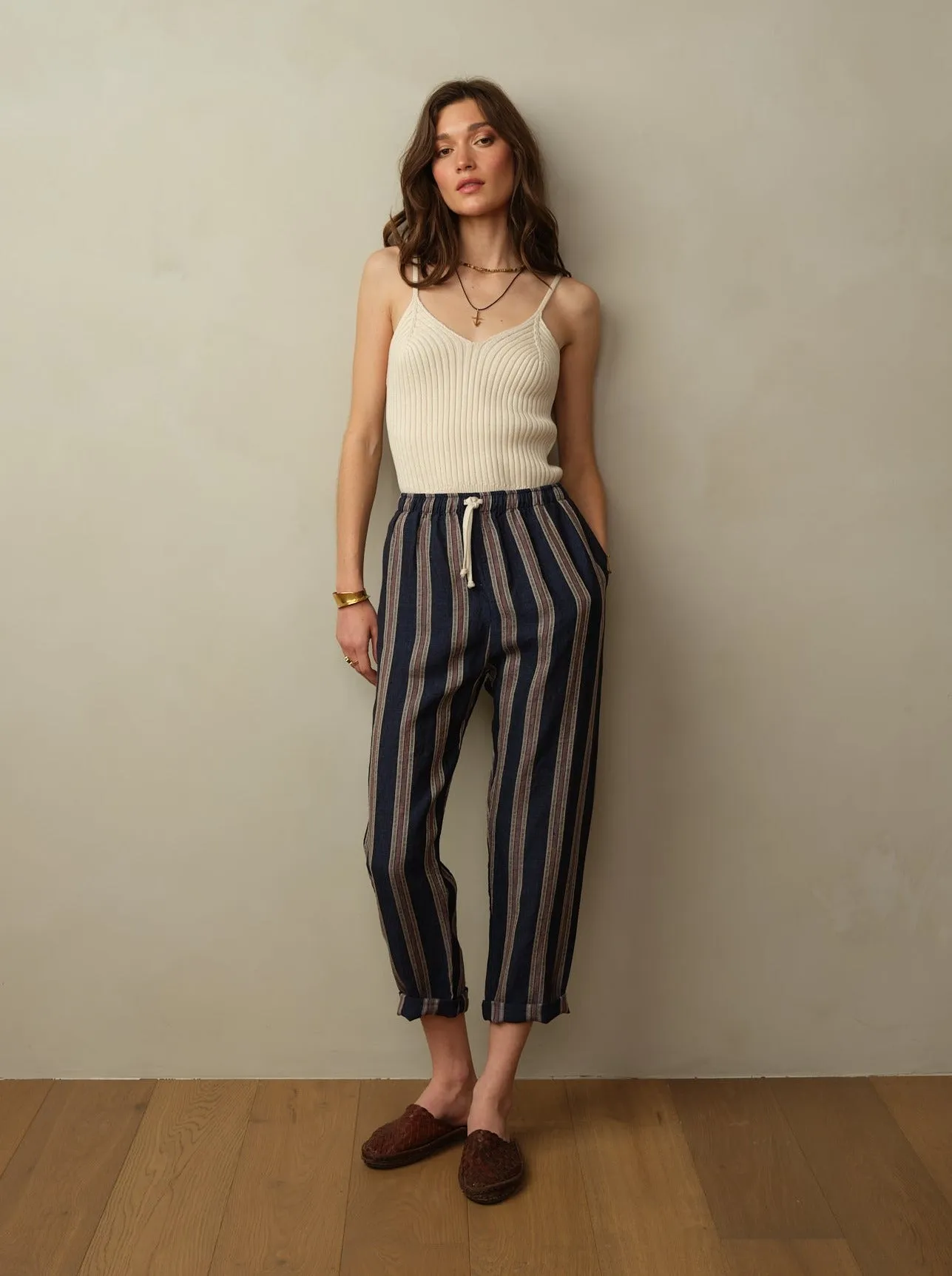 Bali Drawstring Embroidered Linen Pant - Final Sale
