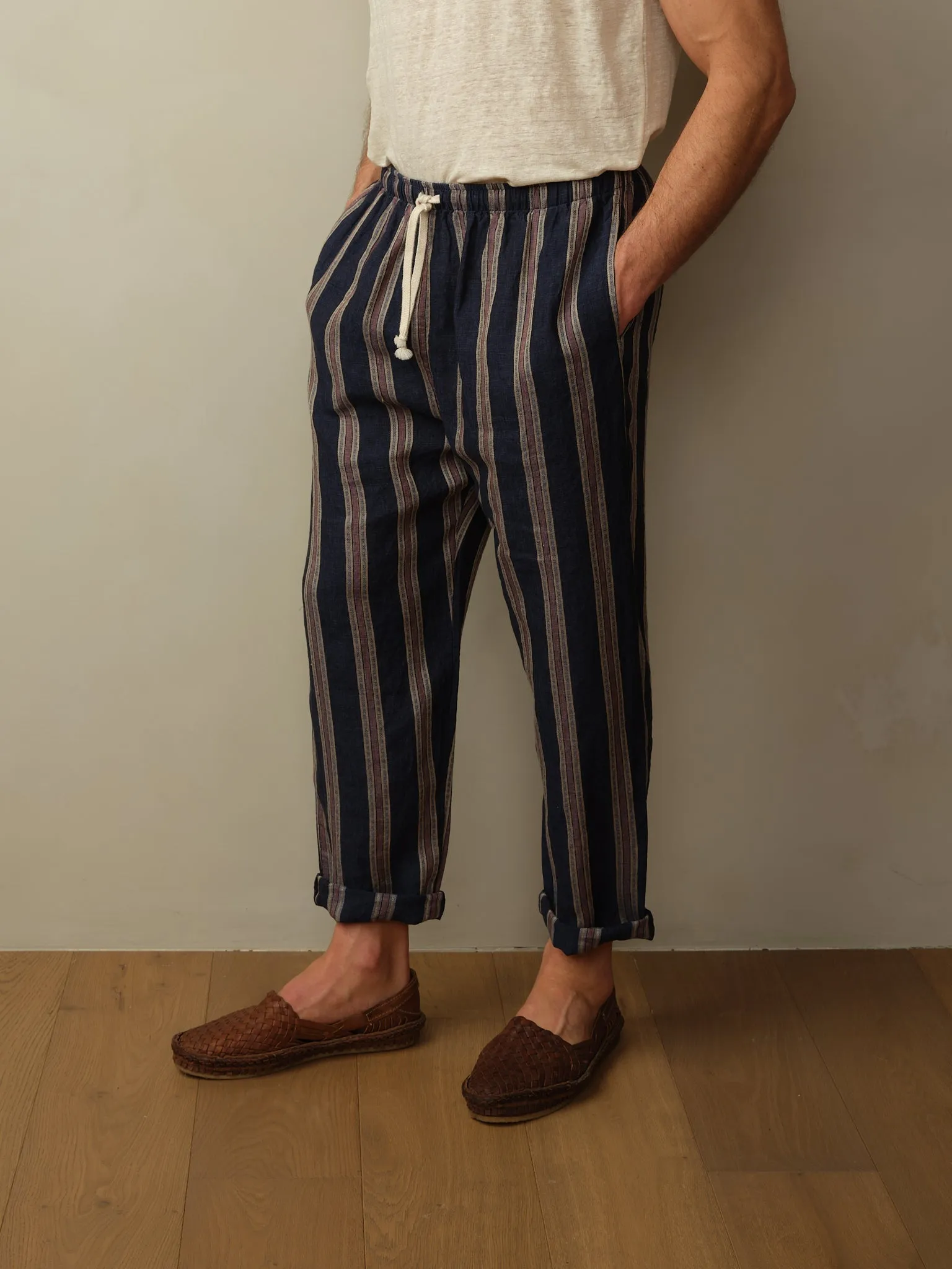 Bali Drawstring Embroidered Linen Pant - Final Sale