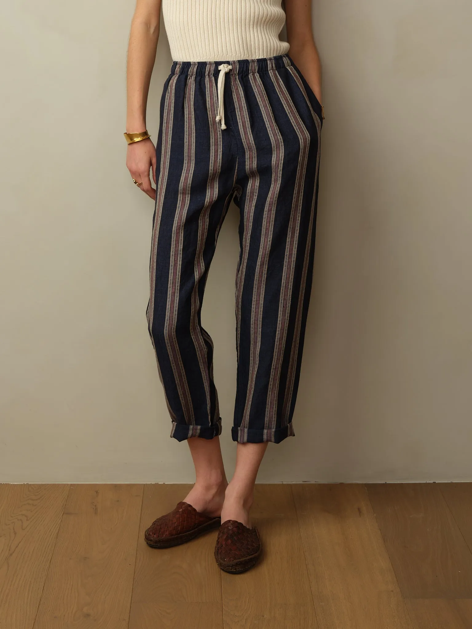 Bali Drawstring Embroidered Linen Pant - Final Sale