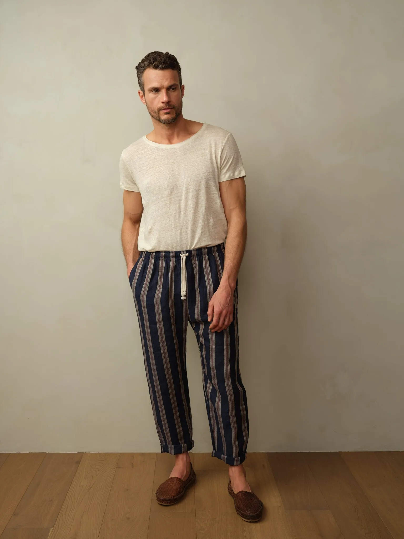 Bali Drawstring Embroidered Linen Pant - Final Sale