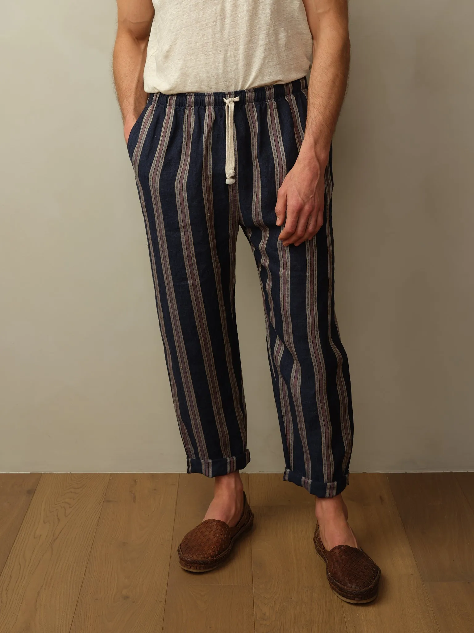 Bali Drawstring Embroidered Linen Pant - Final Sale