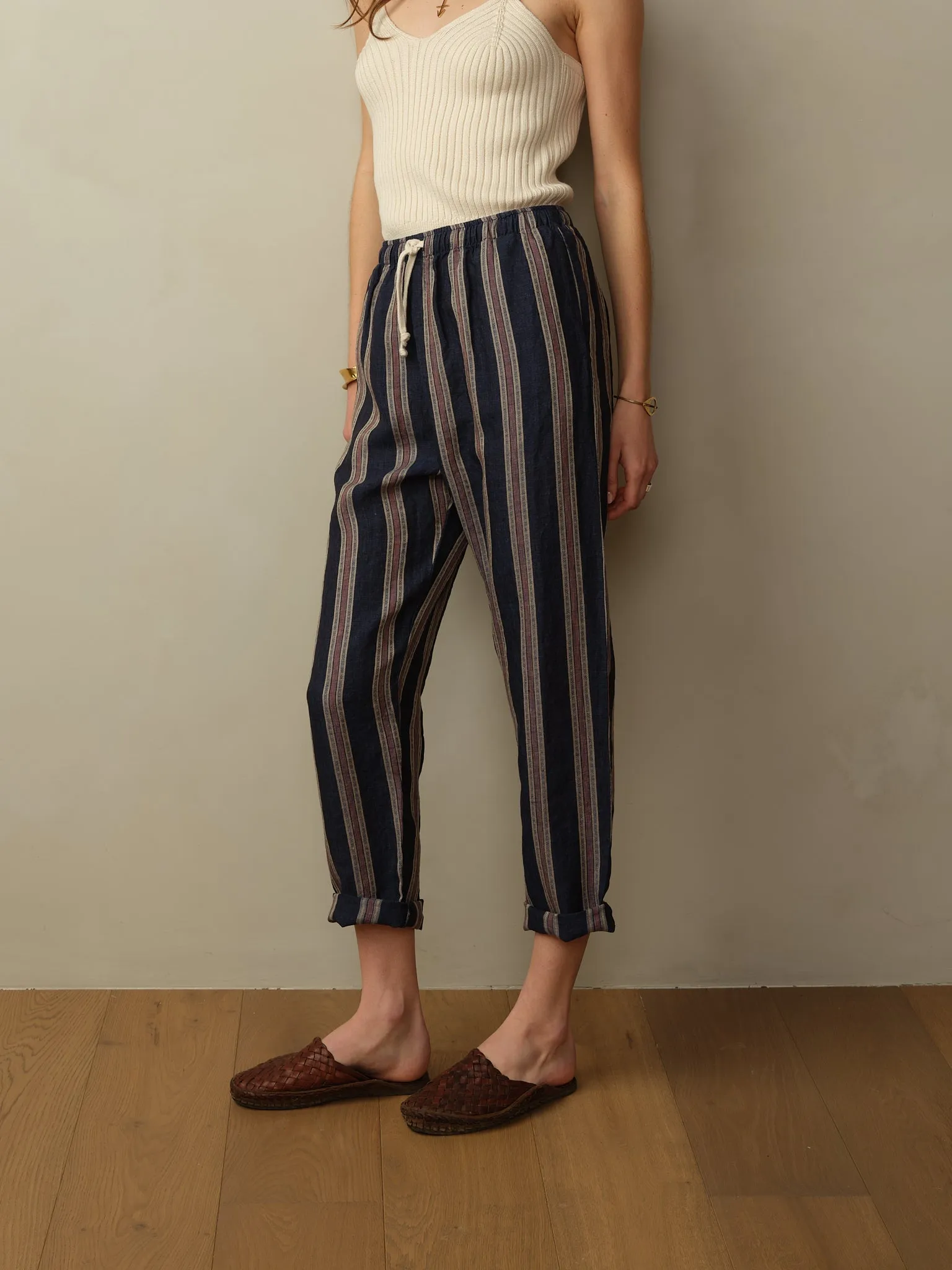 Bali Drawstring Embroidered Linen Pant - Final Sale
