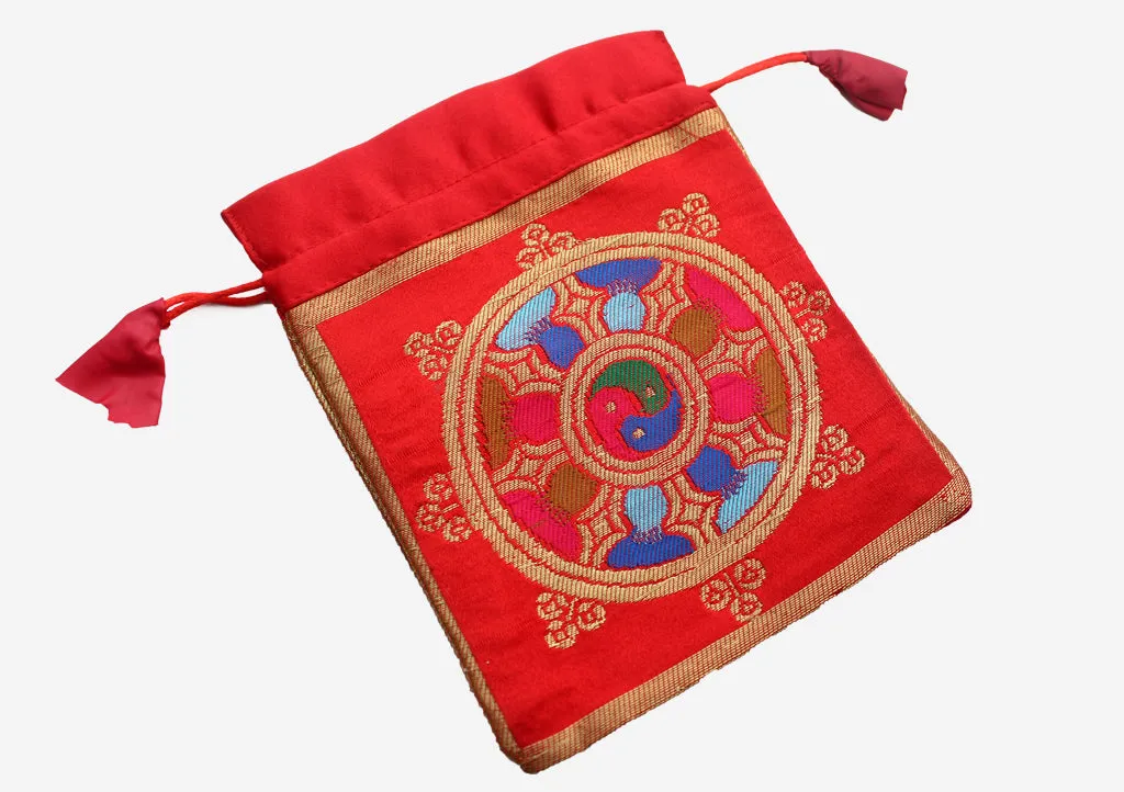 Brocade Buddhist Ritul Symbol Drawstring Mala Bag