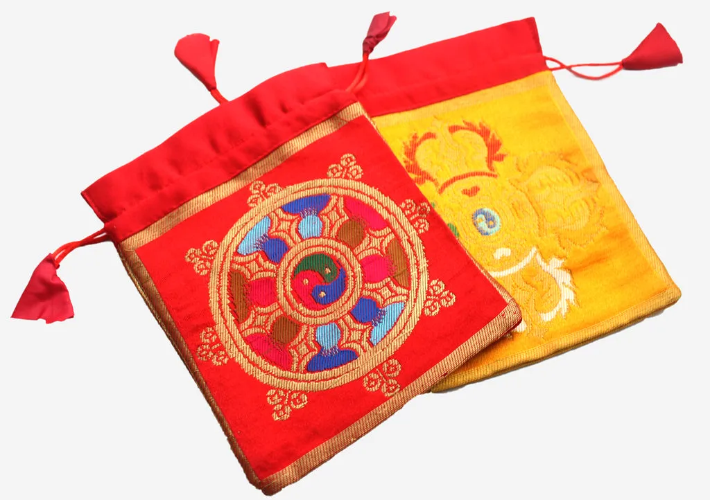 Brocade Buddhist Ritul Symbol Drawstring Mala Bag