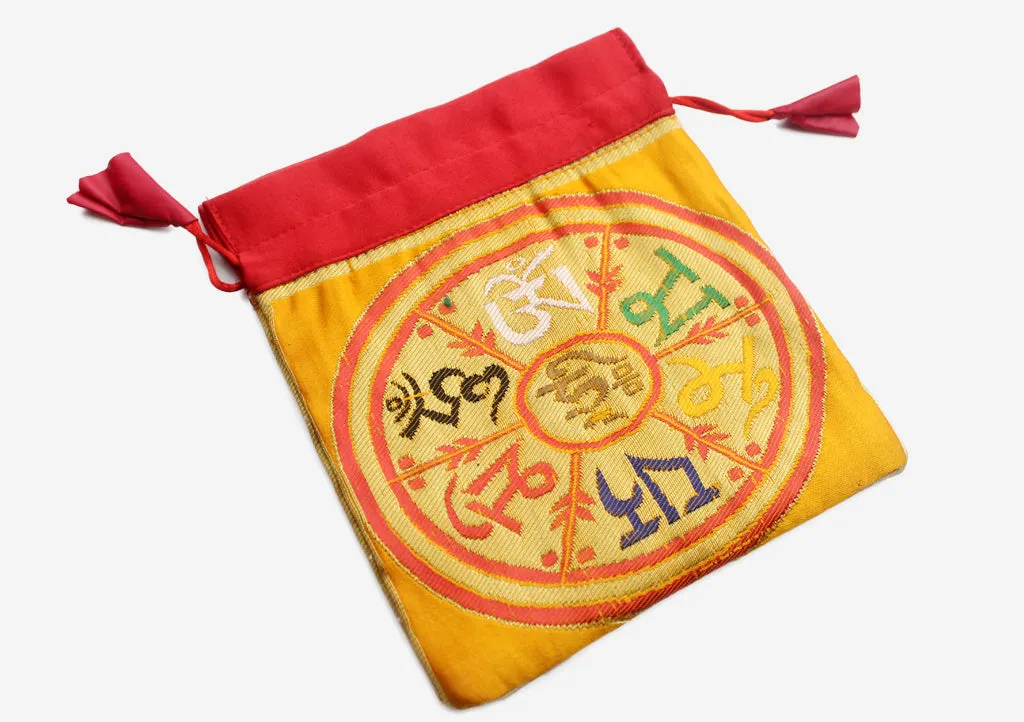 Brocade Buddhist Ritul Symbol Drawstring Mala Bag