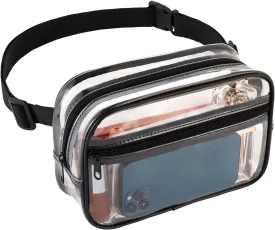 Clear Fanny Pack for Stadium Events - Waterproof Clear Bag for Women Men | Lightweight Waist Pack for Concerts, Sports Games & Travel | Stadium Approved Transparent Belt Bag (Black)
