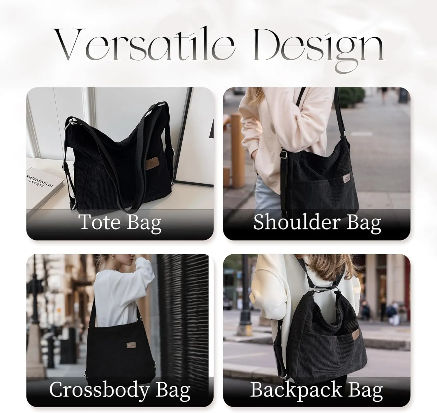 Corduroy Tote Bag for Women Convertible Backpack Purse Crossbody Hobo Shoulder Bag with Multi Pockets Compartments