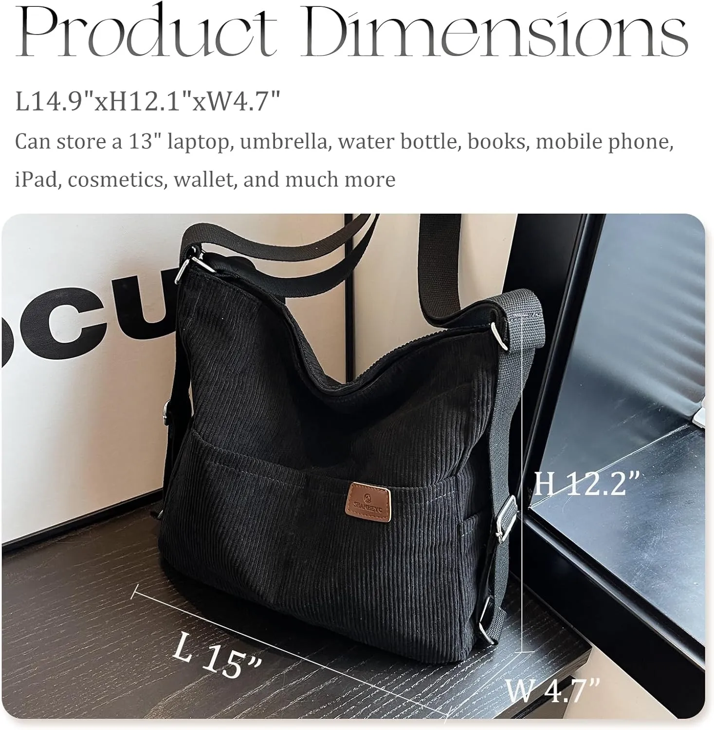 Corduroy Tote Bag for Women Convertible Backpack Purse Crossbody Hobo Shoulder Bag with Multi Pockets Compartments