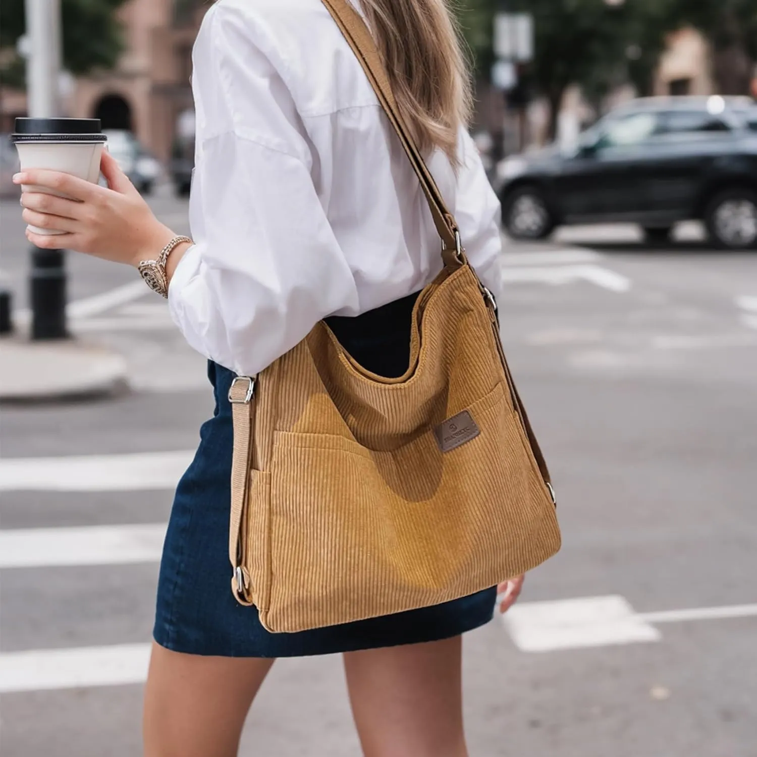 Corduroy Tote Bag for Women Convertible Backpack Purse Crossbody Hobo Shoulder Bag with Multi Pockets Compartments