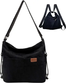 Corduroy Tote Bag for Women Convertible Backpack Purse Crossbody Hobo Shoulder Bag with Multi Pockets Compartments