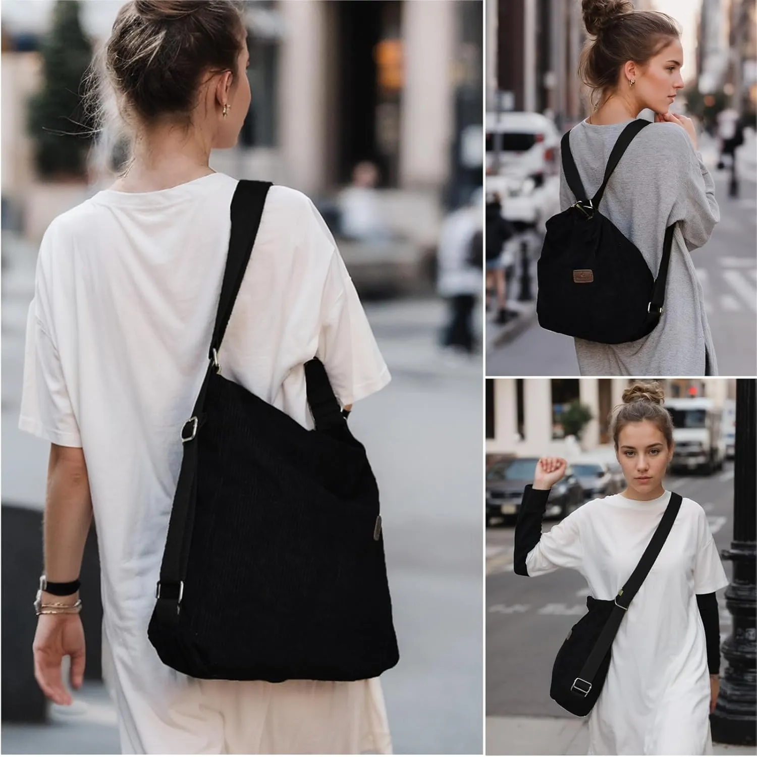 Corduroy Tote Bag for Women Convertible Backpack Purse Crossbody Hobo Shoulder Bag with Multi Pockets Compartments
