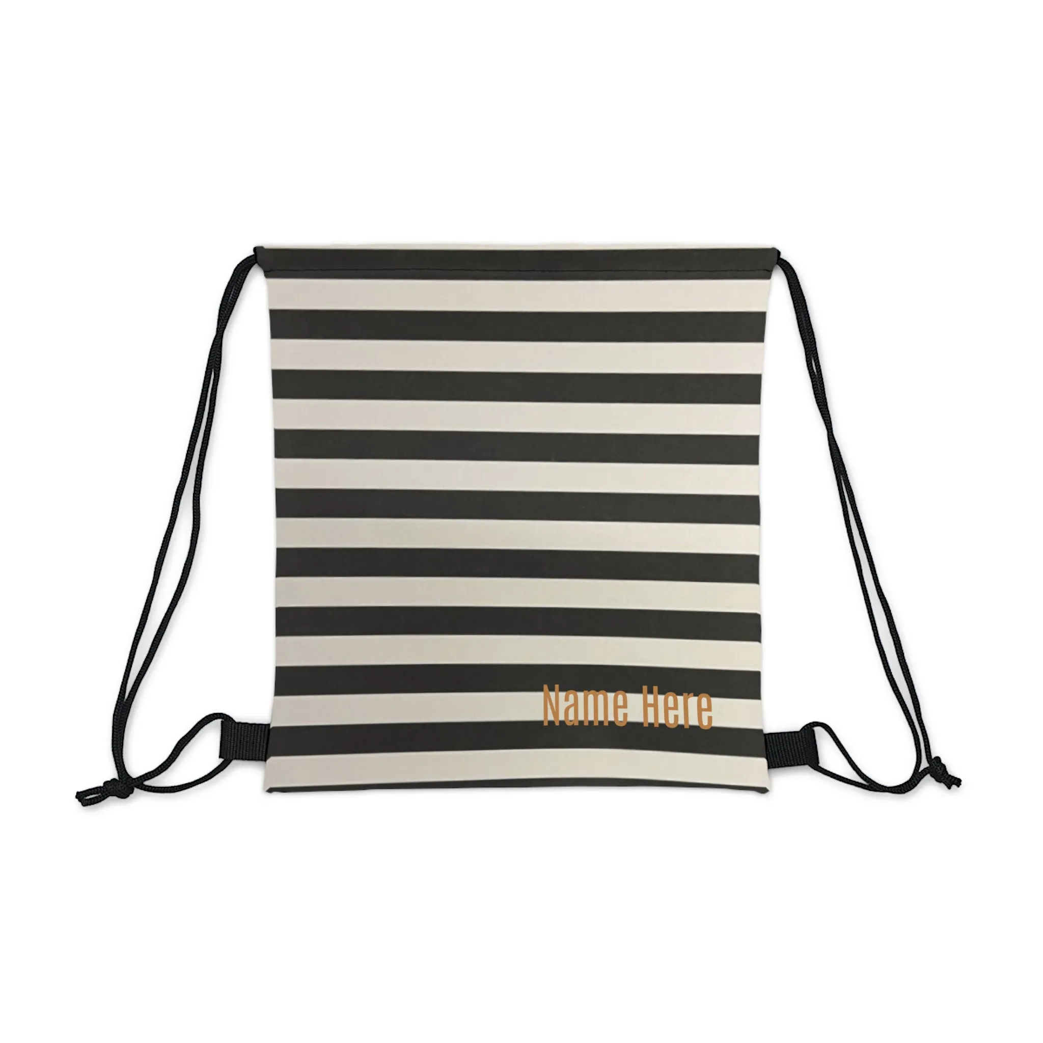 Customizable Black and White Striped Outdoor Drawstring Bag