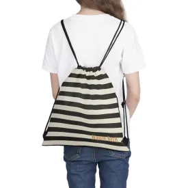 Customizable Black and White Striped Outdoor Drawstring Bag