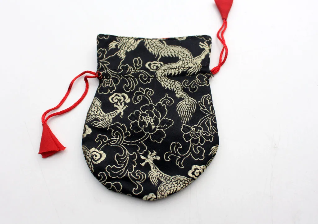 Dragon Silk Brocade Drawstring Mala Bag