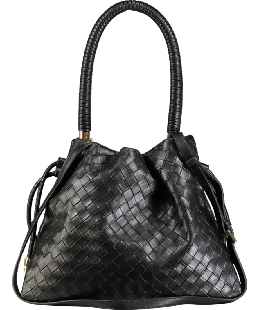 Dune Primrose L - Black Leather Drawstring Bag