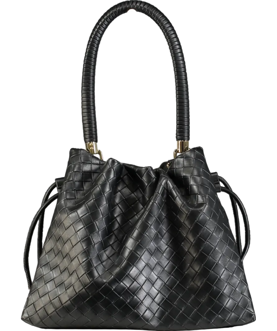 Dune Primrose L - Black Leather Drawstring Bag
