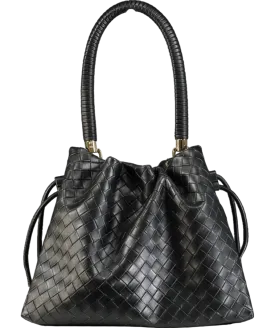 Dune Primrose L - Black Leather Drawstring Bag