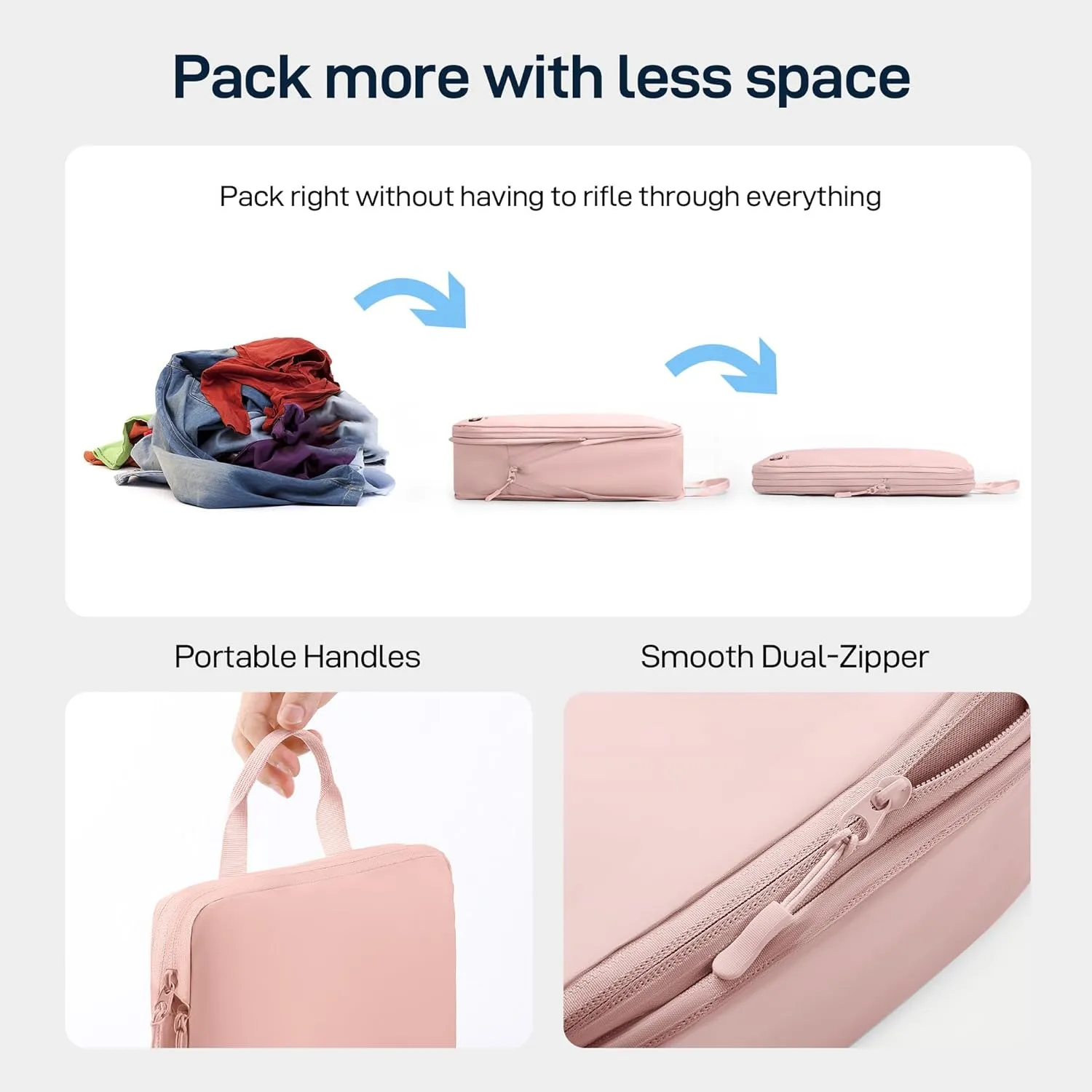 EPICKA 6 Set Ultra-Lightweight Compression Packing Cubes - Water Resistant Durable Travel Organizers with Toiletries Bag for Women, Expandable Travel Accessories for Carry on Luggage, Suitcase (Pink)
