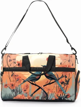 Gym Bag for Women, Carry on Weekender Overnight Bag, Travel Duffel Bags, Personal Item Travel Bag Tote Bag Workout Dance Bag, Chinese Painting Bird - 28