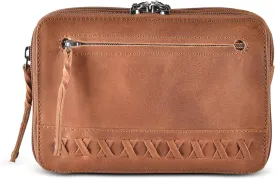 Kailey Concealed Self Defence Waist Bag by Lady Conceal - Buffalo or Suede Cowhide Leather, 3 Open Sides and Locking Zippers with Universal Holster (Cognac) - 8" L x 5.5" H x 2.25"