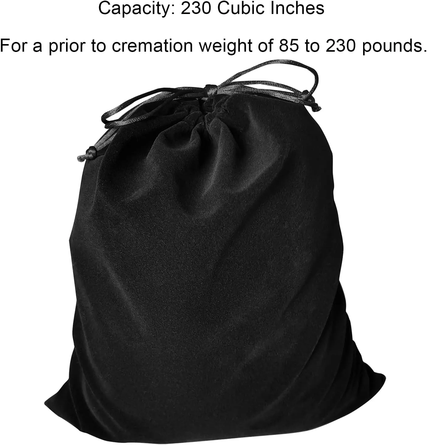Large Black Velvet Cremains Bag - For Use Inside the Urn - Size 10" X 12" (230 Cubic Inches Capacity) - Includes a Resealable PE Material Ashes Storage Bag Suitable for All Ashes (Black, Large)