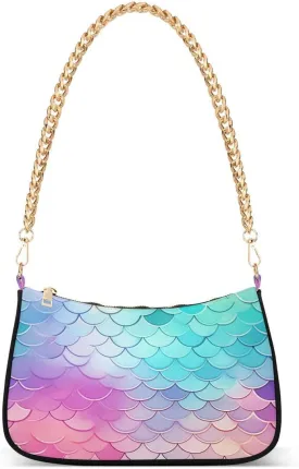 Mermaid Blue Tote Bag Hobo Handbag for Women Ladies Shoulder Bag Mini Clutch Purse with Zipper Closure