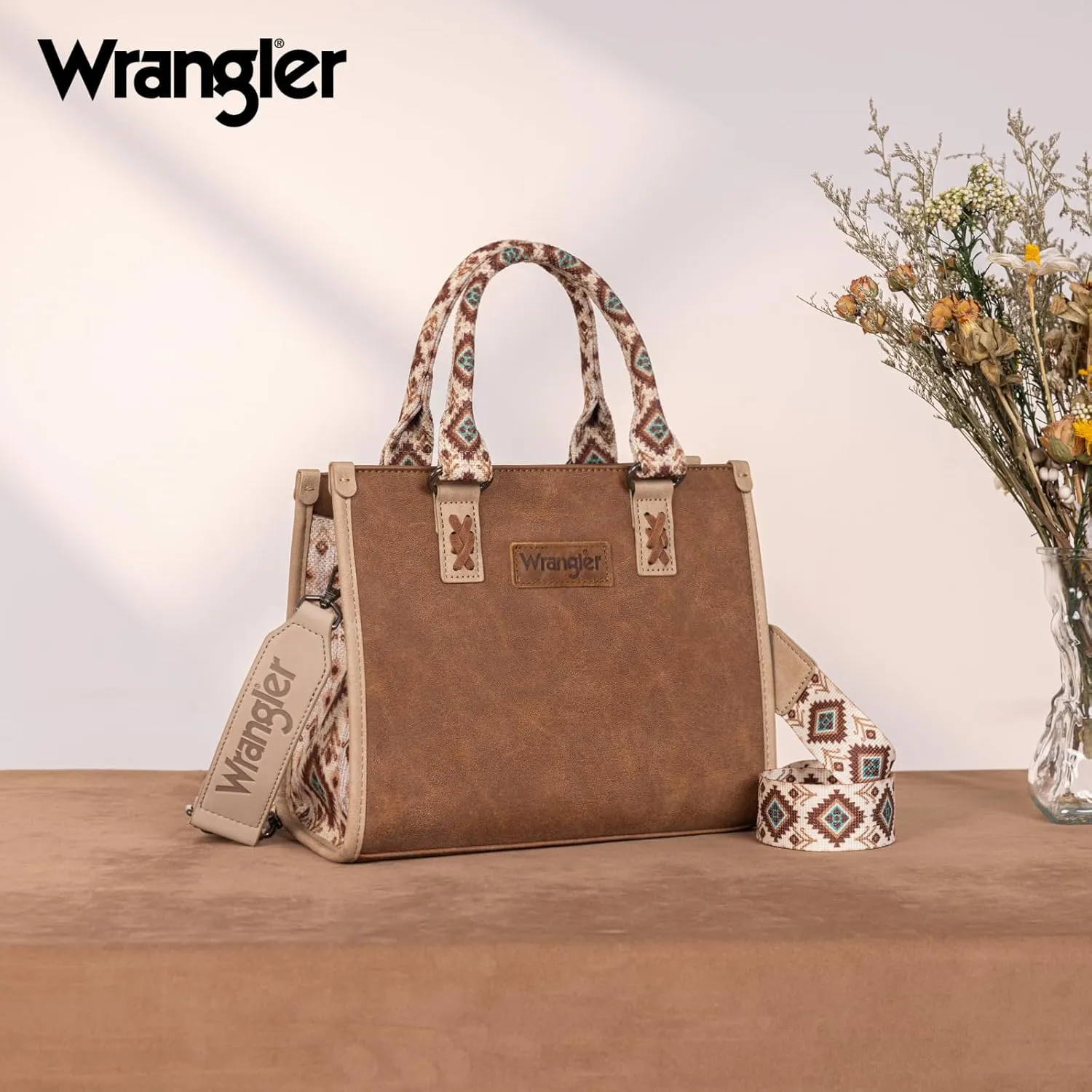 Montana West Wrangler Tote Bag for Women Western Retro Purse Top Handle Handbags with Aztec Strap