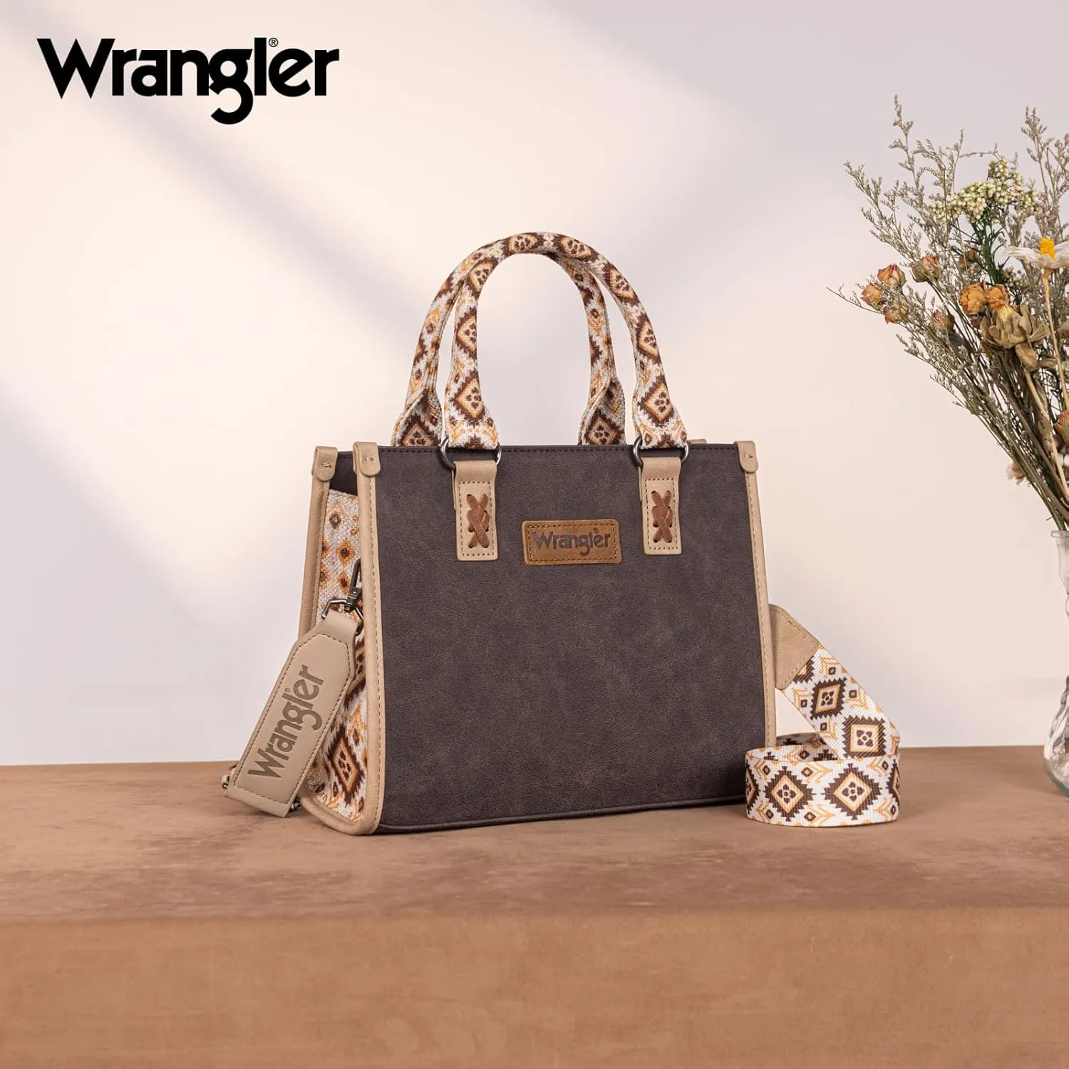Montana West Wrangler Tote Bag for Women Western Retro Purse Top Handle Handbags with Aztec Strap