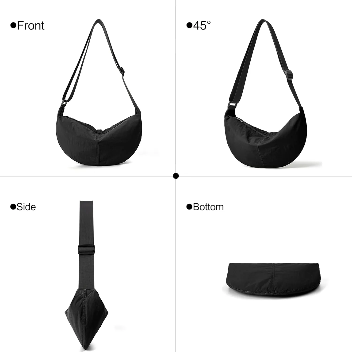 Nylon Crossbody Bag For Women Men Casual Lightweight Crescent Shoulder Hobo Purse With Wide Adjustable Strap