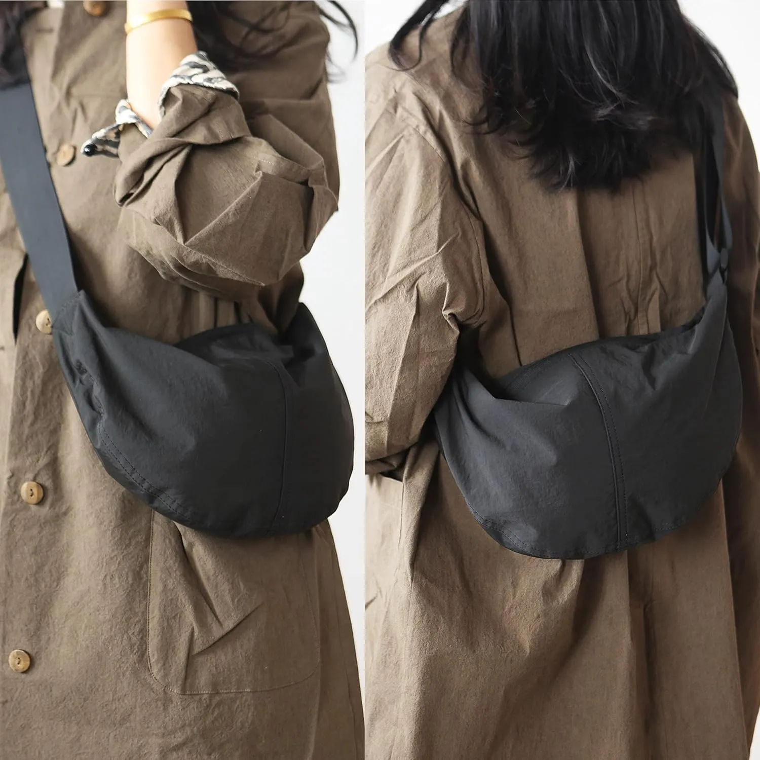 Nylon Crossbody Bag For Women Men Casual Lightweight Crescent Shoulder Hobo Purse With Wide Adjustable Strap