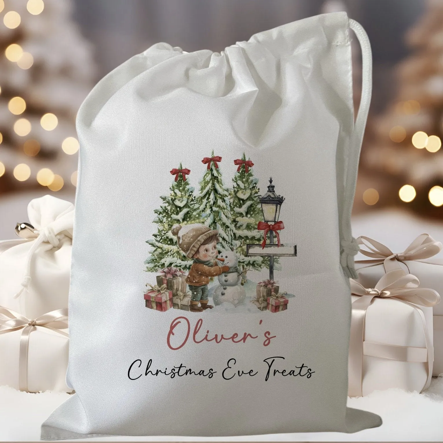 Peronalised Christmas Eve Treat Bag - Woodland Boy