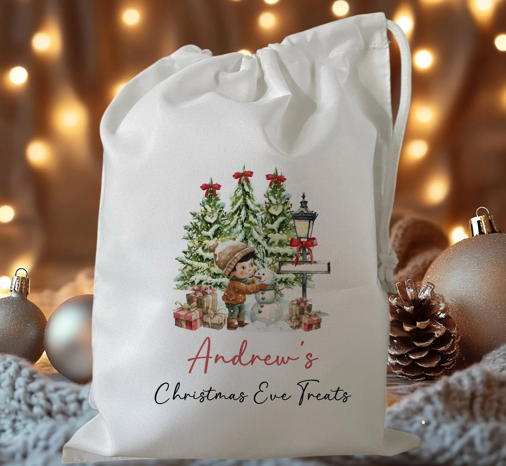 Peronalised Christmas Eve Treat Bag - Woodland Boy