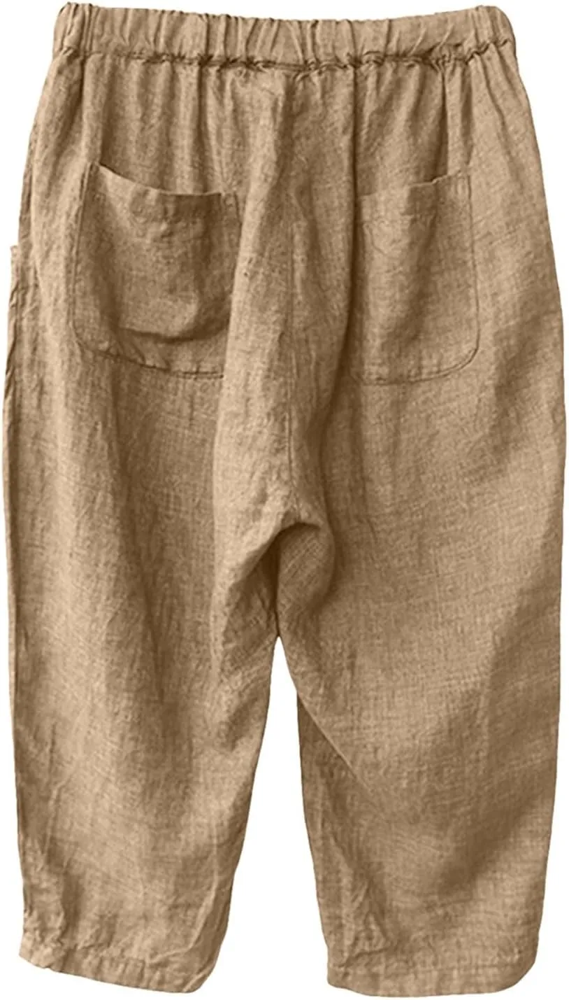 PTOLOCIF Womens Cotton Linen Pants Straight Leg Dress Pants High Waist Cotton Linen Pant Flowy Wide Leg Summer Boho Trousers