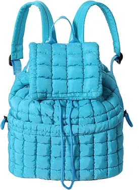 Quilted Puffer Backpack for Women Lightweight Soft Puffy Backpack Purse Casual Daily Drawstring Flap Daypack (Blue)