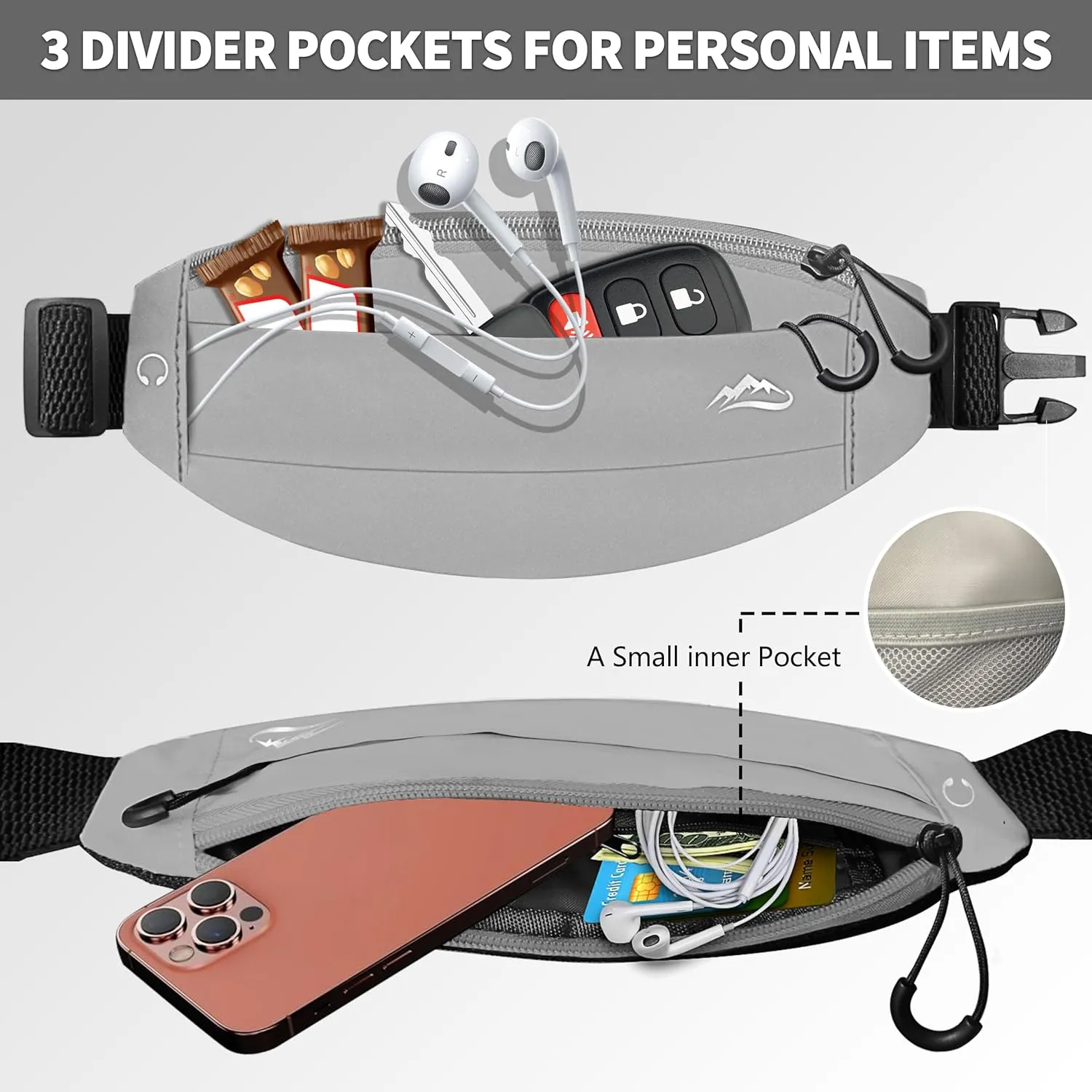 Running Fanny Pack Whole Bag Reflective, Running belt for Women &Men,Sweatproof Phone Holder Workout, Running Waist Pack(grey)