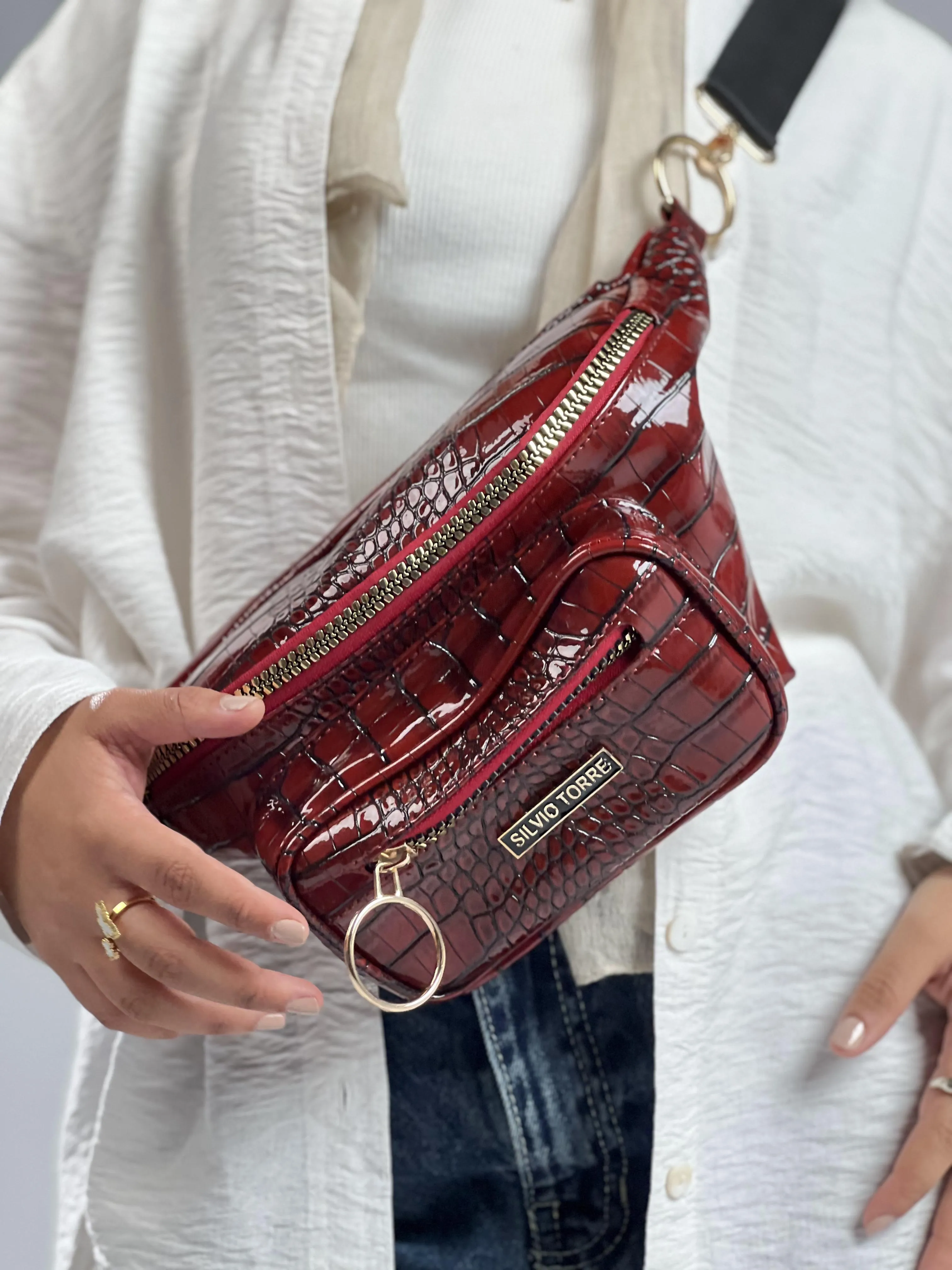 Shiny Snake Leather Super Ring Waist Bag