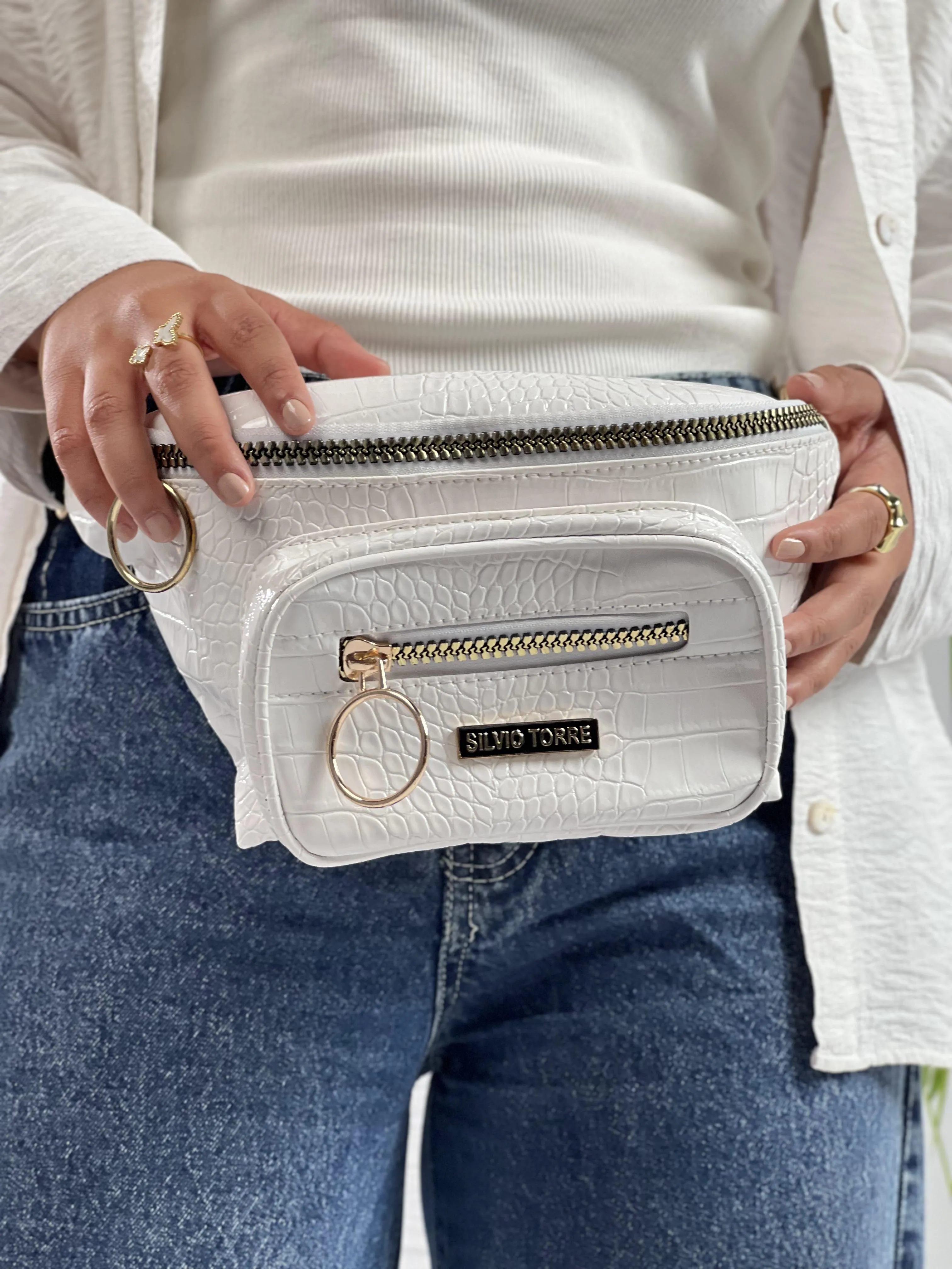 Shiny Snake Leather Super Ring Waist Bag