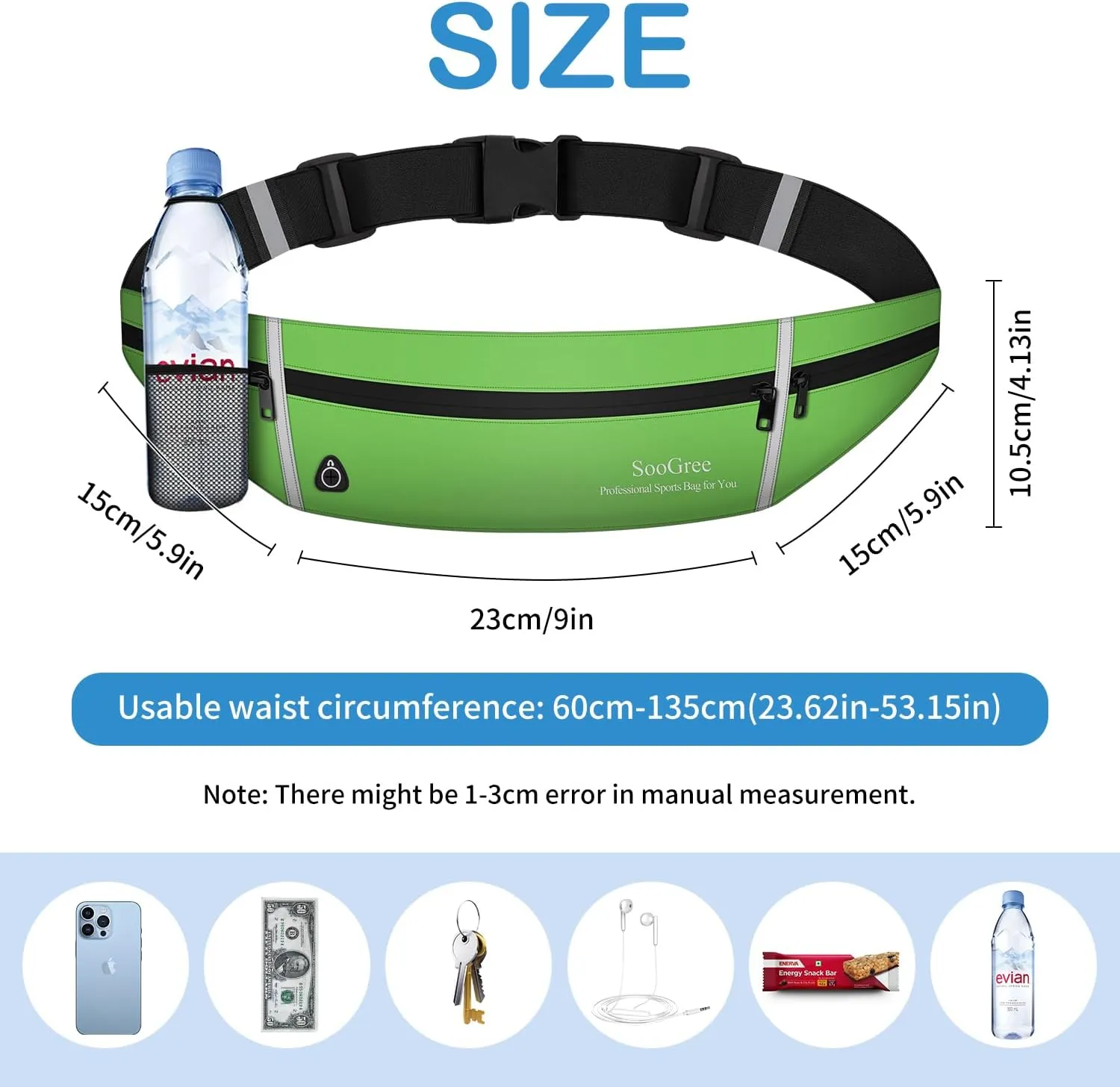 Slim Running Belt Sport Fanny Pack for Women Men,Outdoor Reflective Waist Pack Runner Pouch Belt, Zipper Waterproof Running Phone Holder Jogging Pouch for Phone Money Belt Waist Bag (Green)