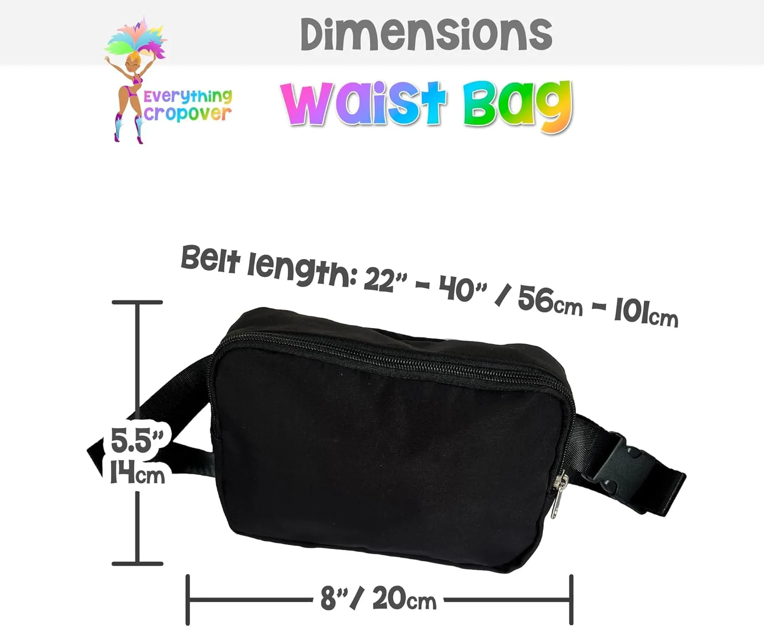 Small Belt Bag with Adjustable Strap | Unisex Mini Everywhere Waist Pouch Crossbody Fanny Pack for Carnival Travel Workout Running Hiking | Black