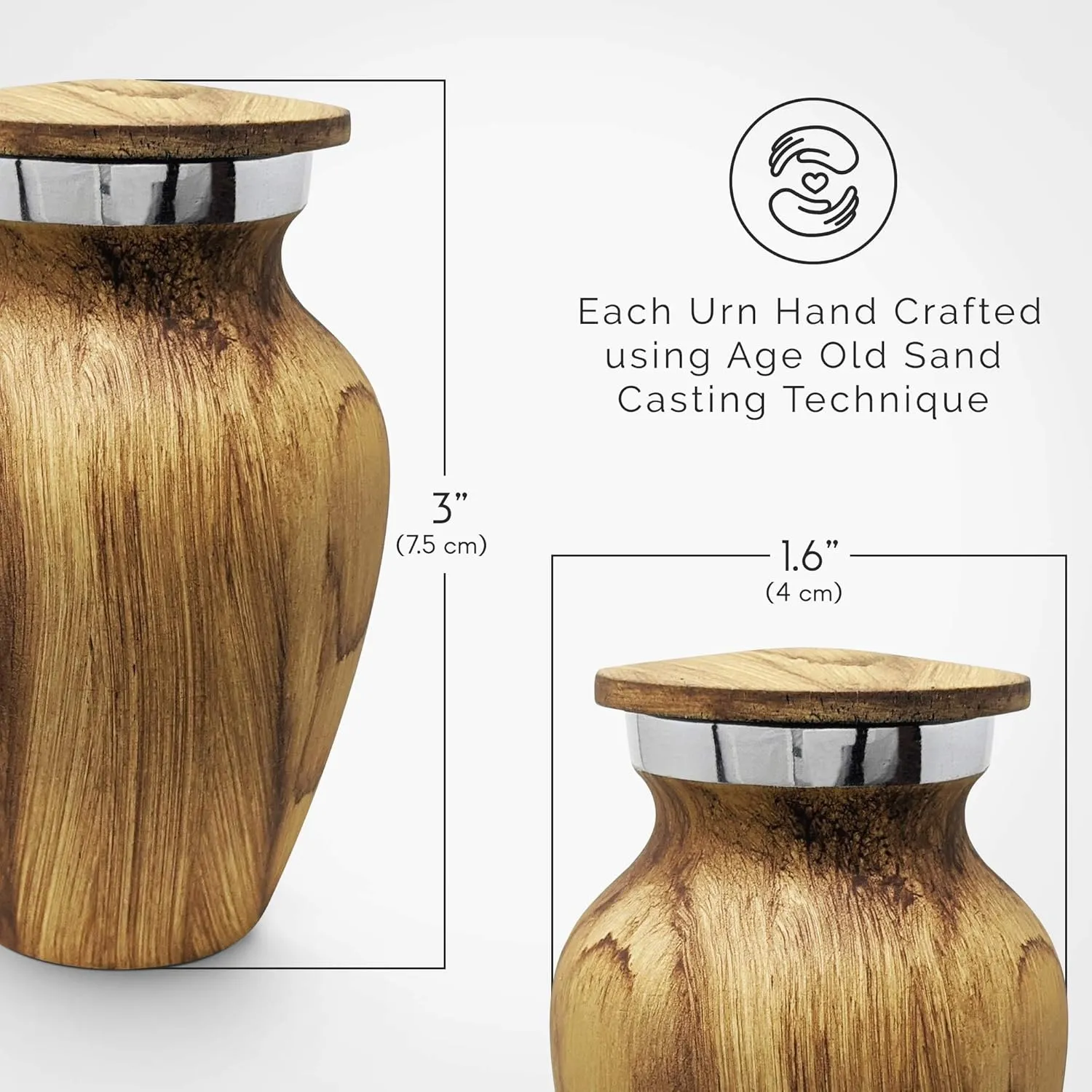 Small Wood Grain Keepsake Urn for Human Ashes - Mini Memorial Cremation Urn - Elegant Little Urns for Ashes - Keepsake Urns for Human Ashes - Perfect Tribute for Loved Ones (Oak)
