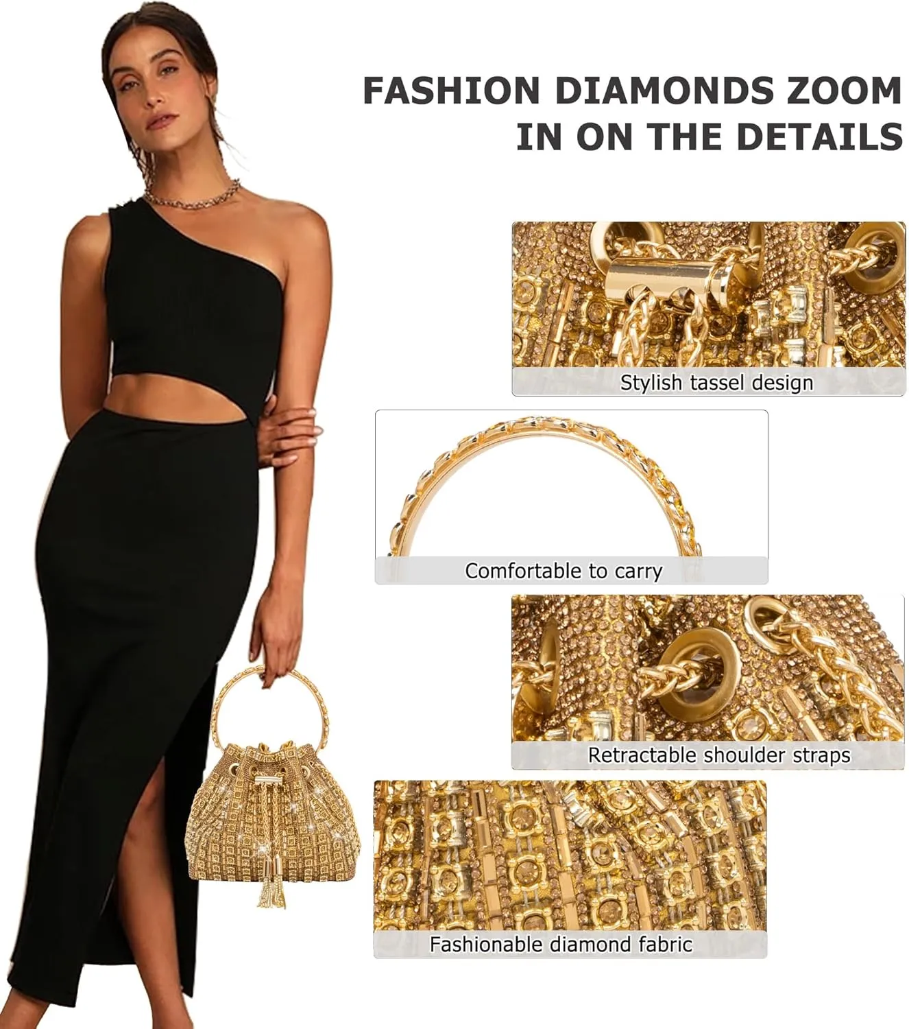 Sparkly Diamond Evening Bag Clutch Purses for Women Rhinestone Purse Glitter Handbag for Party Prom Cocktail Wedding