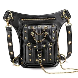 SteamPunk Leather Waist Bag Retro Crossbody Bikers Bag