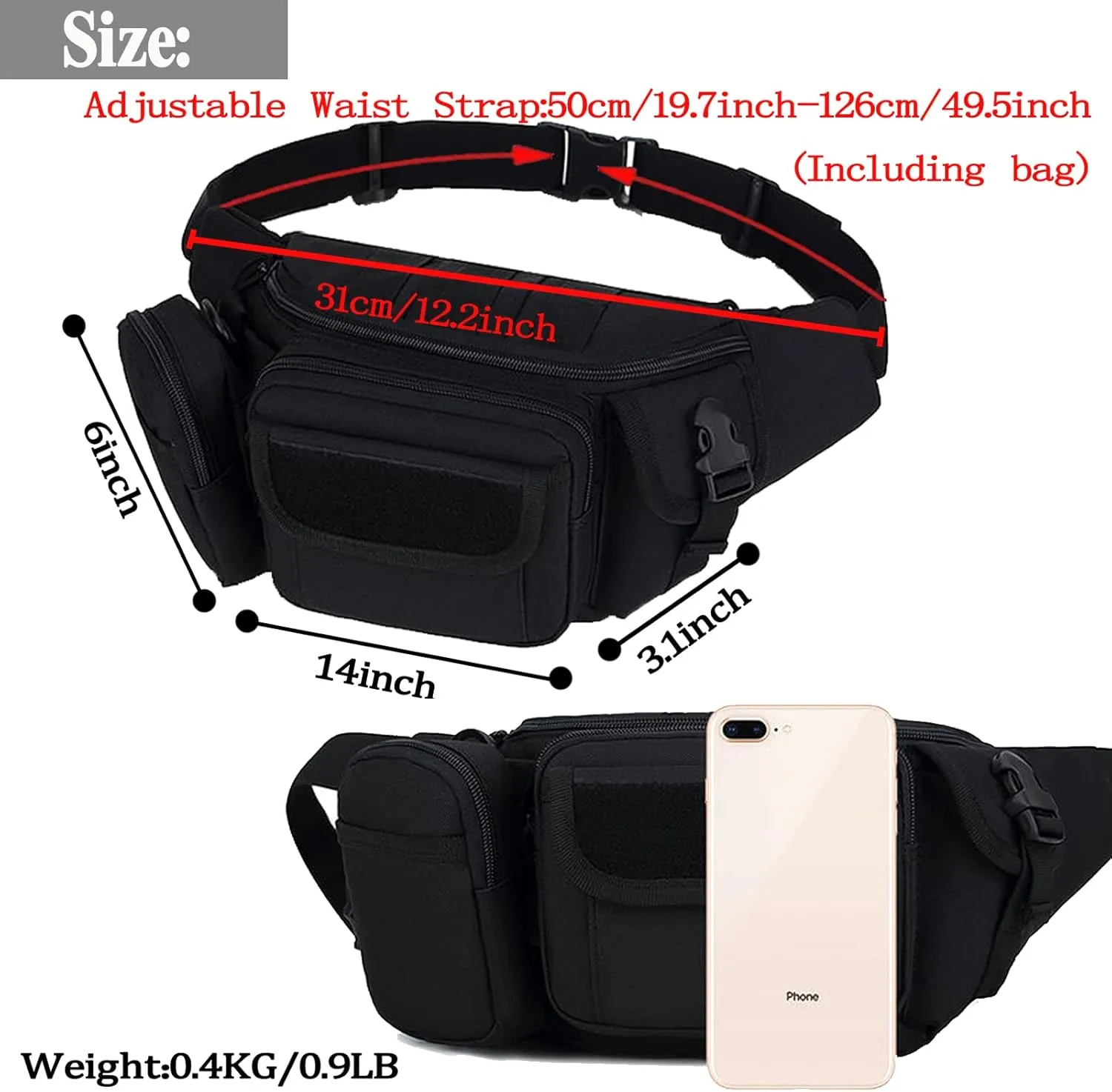 Tactical Fanny Packs, Military Waist Bag Utility Hip Belt Bags for Hiking Climbing Fishing Cycling Hunting with U.S Patch (ACU)