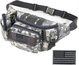 Tactical Fanny Packs, Military Waist Bag Utility Hip Belt Bags for Hiking Climbing Fishing Cycling Hunting with U.S Patch (ACU)