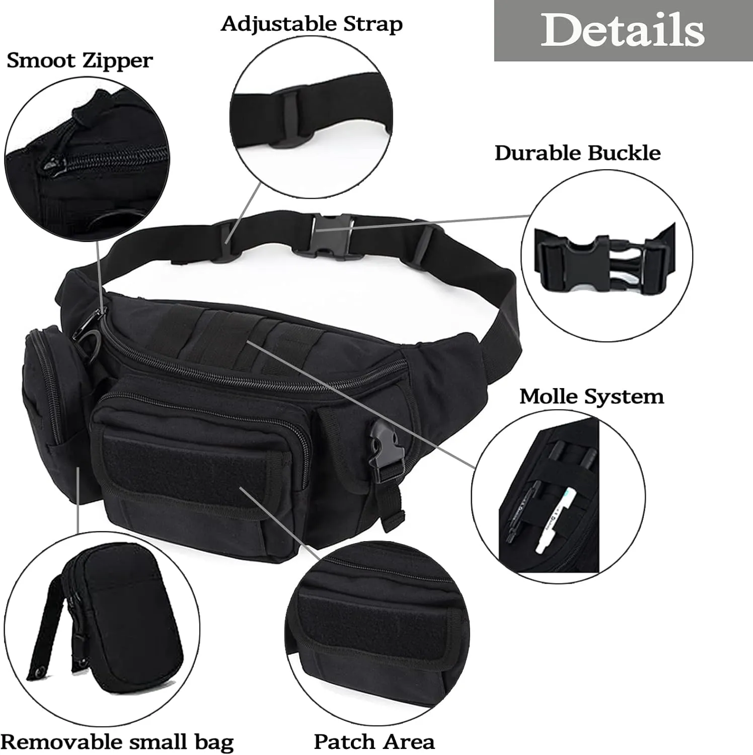 Tactical Fanny Packs, Military Waist Bag Utility Hip Belt Bags for Hiking Climbing Fishing Cycling Hunting with U.S Patch (ACU)