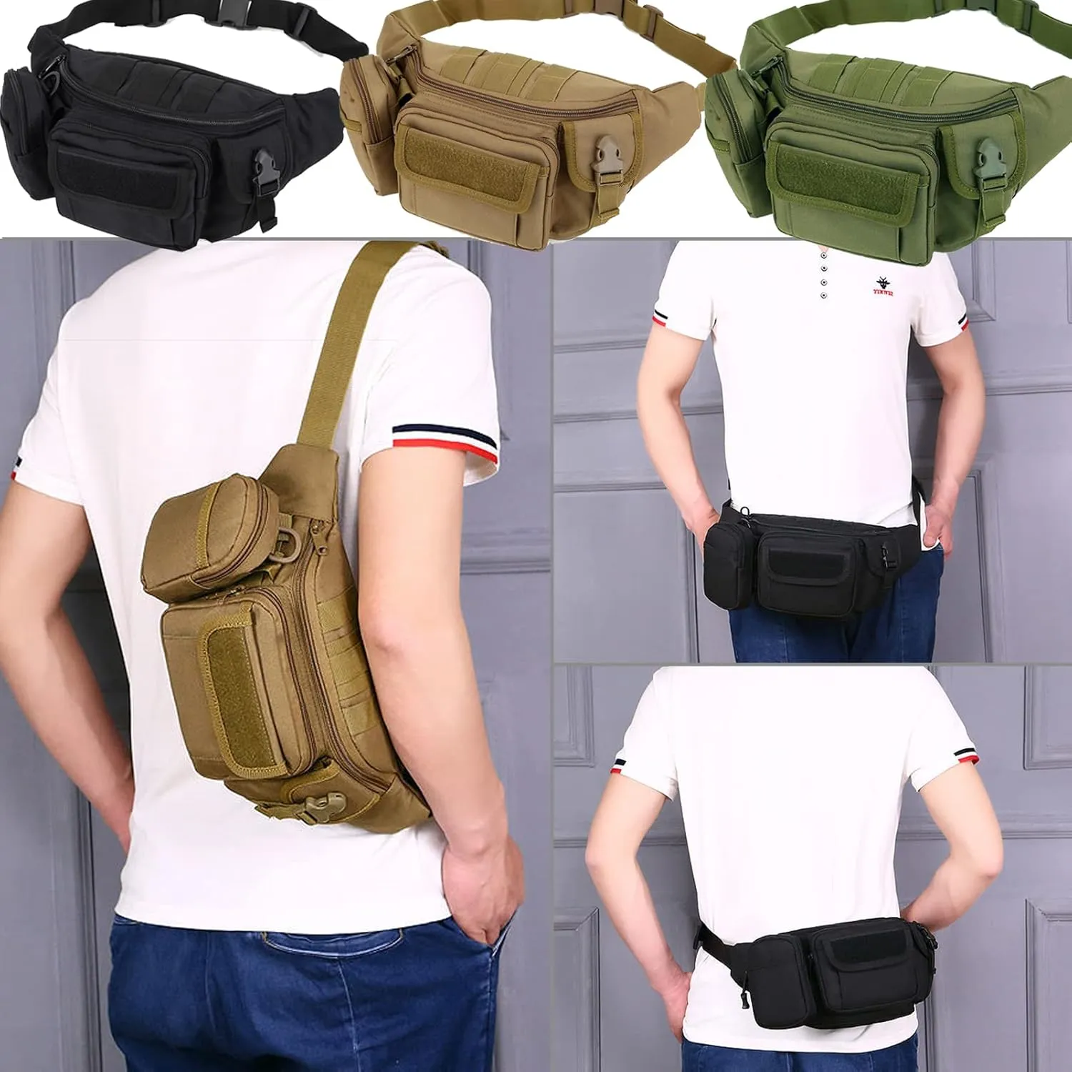 Tactical Fanny Packs, Military Waist Bag Utility Hip Belt Bags for Hiking Climbing Fishing Cycling Hunting with U.S Patch (ACU)