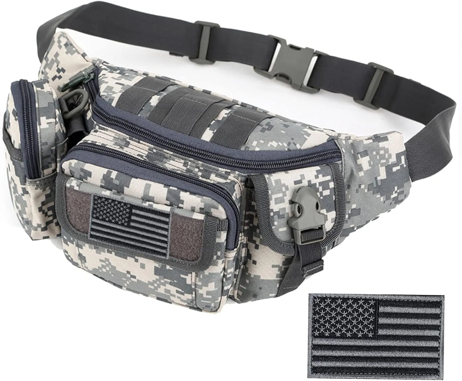 Tactical Fanny Packs, Military Waist Bag Utility Hip Belt Bags for Hiking Climbing Fishing Cycling Hunting with U.S Patch (ACU)