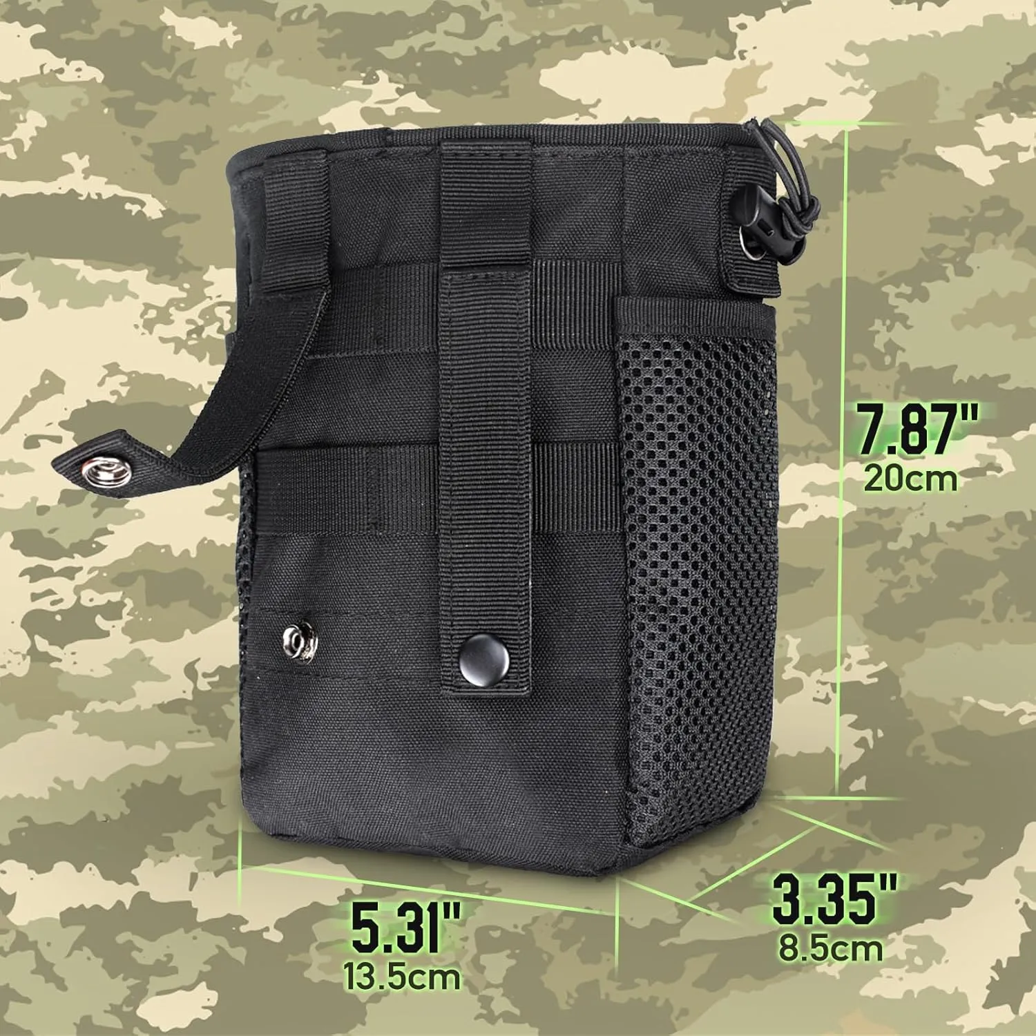 Tactical Molle Dump Pouch, Magazine Recovery Pouch Drastring Ammo Bag Belt Utility Fanny Adjustable Military Holster Bag Outdoor for Airsoft Paintball Hunting Gear with D-Ring Grimlock