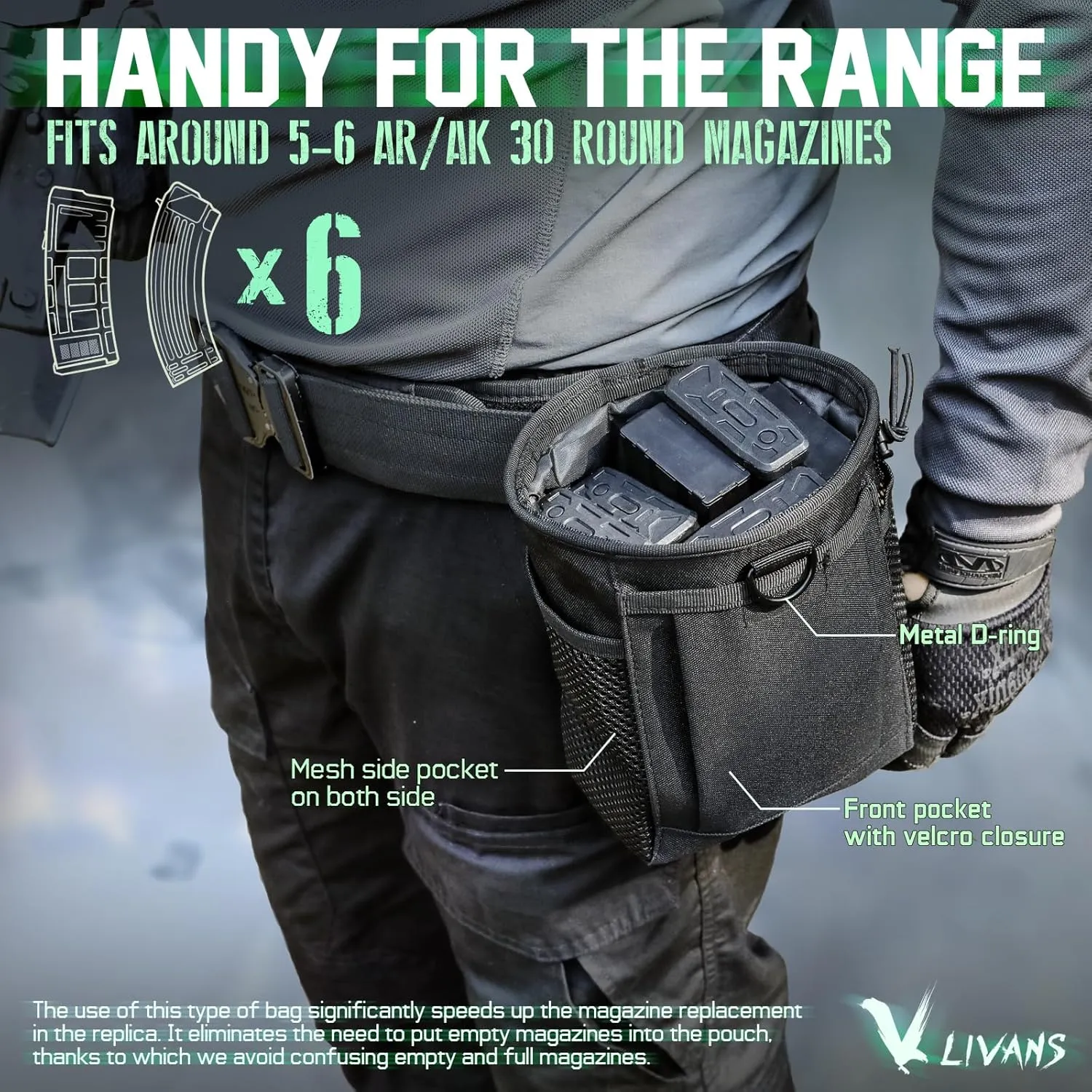 Tactical Molle Dump Pouch, Magazine Recovery Pouch Drastring Ammo Bag Belt Utility Fanny Adjustable Military Holster Bag Outdoor for Airsoft Paintball Hunting Gear with D-Ring Grimlock